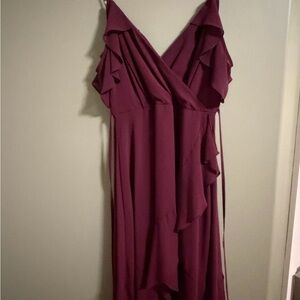 Elegant Burgundy Ruffle Wrap Dress